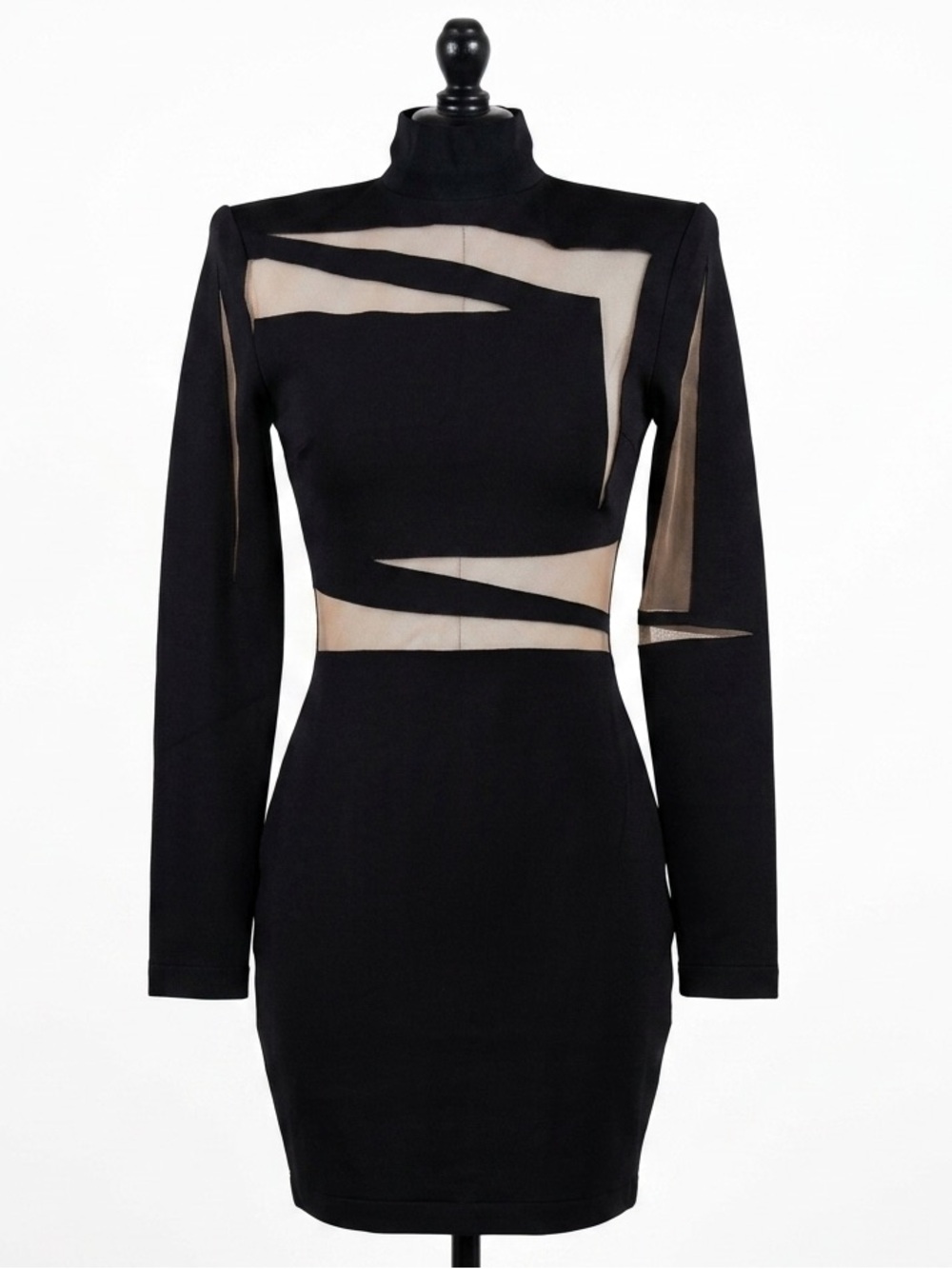 NWT Balmain Black Gold Slashed Mesh Illusion Mini Dress 38 US 6 MSRP $2,068